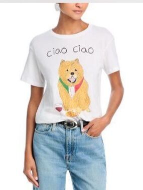 New! UP Unfortunate Portrait x Bloomingdales White 'ciao ciao' Dog Graphic Tee